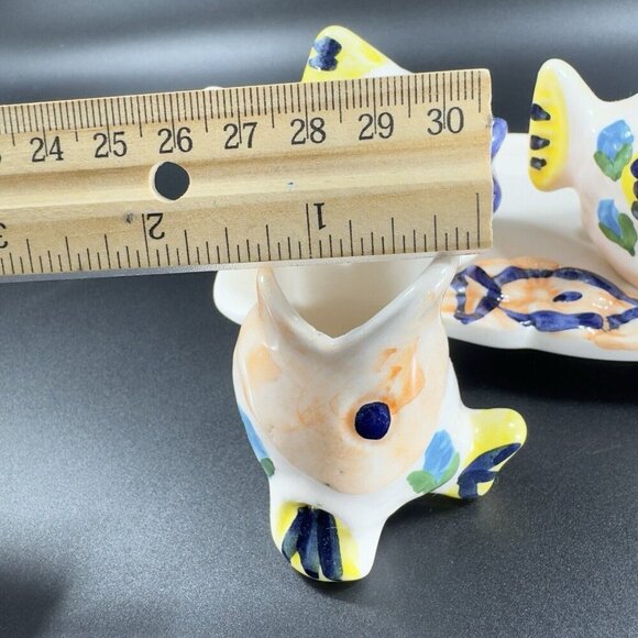 Hand Made Italian Pottery Set Tray Shakers And Fish With Open Mouth Figure VTG - Picture 12 of 16